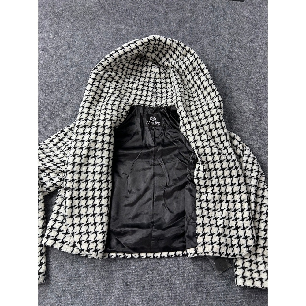 VTG Dereon Beyoncé Black White Houndstooth Hooded Jacket Women's Size L Glitter - Picture 11 of 13